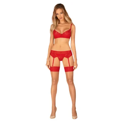 Зображення Панчохи Obsessive Ingridia stockings, бежеві з червоною резинкою