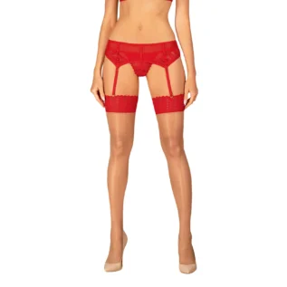 Панчохи Obsessive Ingridia stockings, бежеві з червоною резинкою