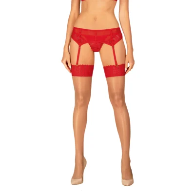 Панчохи Obsessive Ingridia stockings, бежеві з червоною резинкою