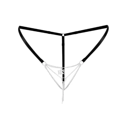 Зображення Сексуальні трусики з ланцюжком та підвіскою Art of Sex - KISS panties, колір чорний