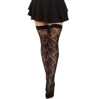Панчохи Leg Avenue Wild rose net thigh highs, One Size, чорні, широка резинка, малюнок-троянди 10 Зображення Панчохи Leg Avenue Wild rose net thigh highs, One Size, чорні, широка резинка, малюнок-троянди