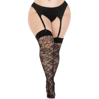 Панчохи Leg Avenue Wild rose net thigh highs, 1X/2X, чорні, широка резинка, малюнок-троянди 9 Зображення Панчохи Leg Avenue Wild rose net thigh highs, 1X/2X, чорні, широка резинка, малюнок-троянди