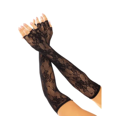 Мітенки Leg Avenue Lace Opera Length Fingerless Gloves, чорні, ажурні, довжина вище ліктя
