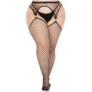 Панчохи Leg Avenue Stokings with O-ring Attached Garter Belt, 1X/2X, чорні, у сітку, імітація пояса 9 Зображення Панчохи Leg Avenue Stokings with O-ring Attached Garter Belt, 1X/2X, чорні, у сітку, імітація пояса