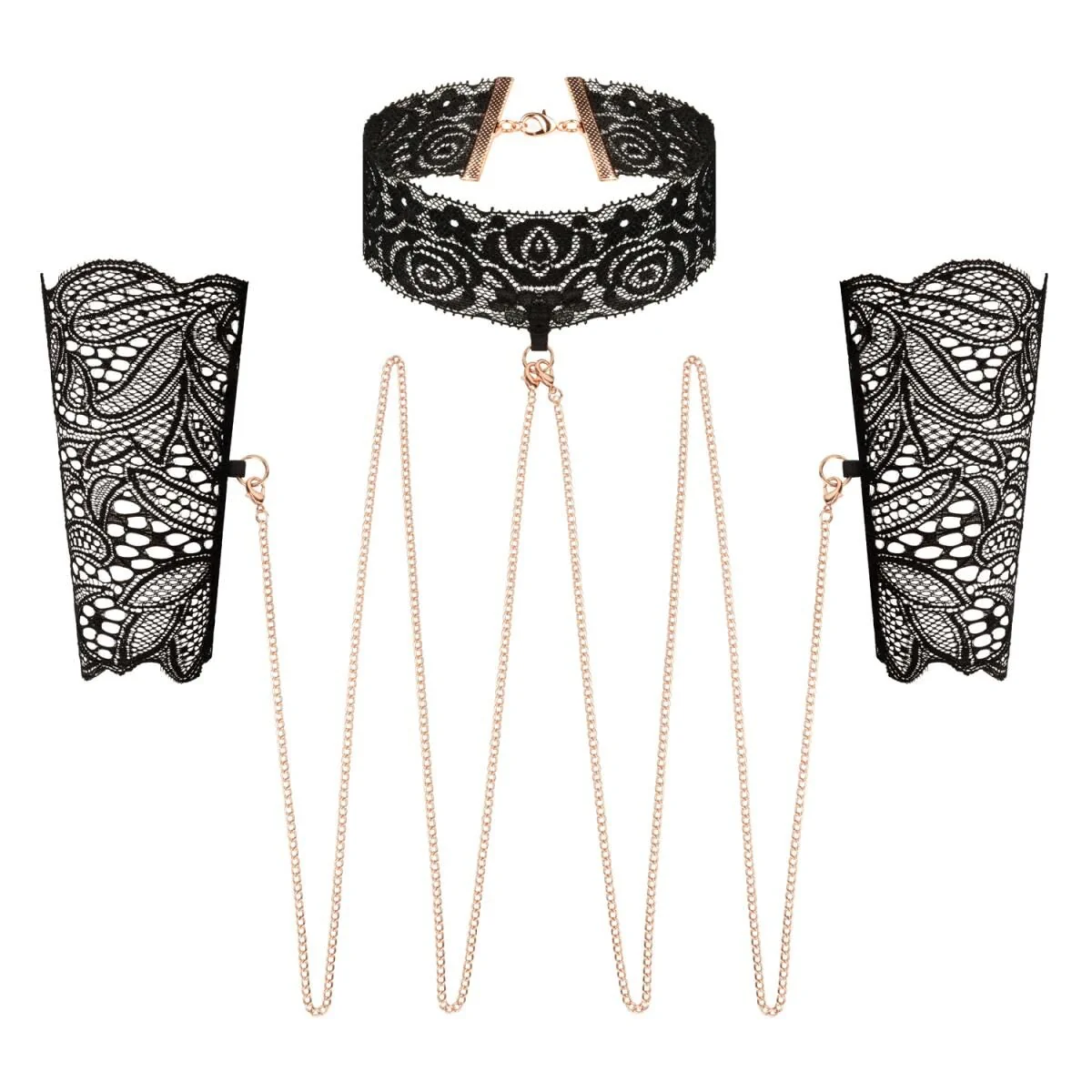 Мереживні наручники та комір Rosy Gold - Lace Cuffs and Collar - Black 3 Мереживні наручники та комір Rosy Gold - Lace Cuffs and Collar - Black