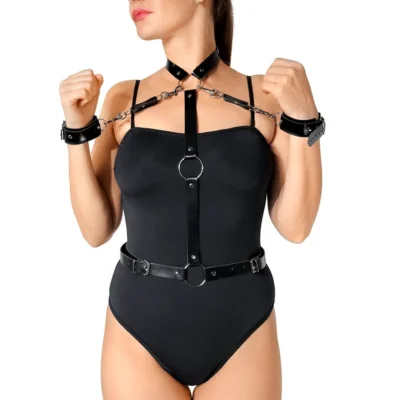 Зображення Жіноча портупея з наручниками Art of Sex - Ursula чорна XS-2XL, екошкіра
