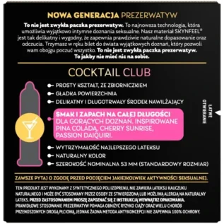 Презервативи SKYN Cocktail Club 3 шт, смаки Pina Colada, Cherry Sunrise та Passion Daiquiri 7 Презервативи SKYN Cocktail Club 3 шт, смаки Pina Colada, Cherry Sunrise та Passion Daiquiri - Зображення 3