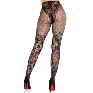 Колготки Leg Avenue Dahlia Lace Tights with Net Thigh Detail One Size - Зображення 3