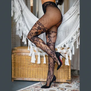 Колготки Leg Avenue Dahlia Lace Tights with Net Thigh Detail One Size - Зображення 5