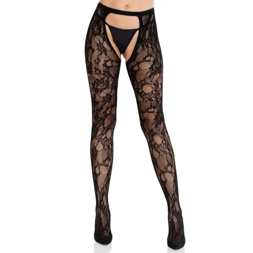 Колготки Leg Avenue Rose Lace Crotchless Tights with Open One Size Black