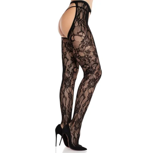 Колготки Leg Avenue Rose Lace Crotchless Tights with Open One Size Black - Зображення 3
