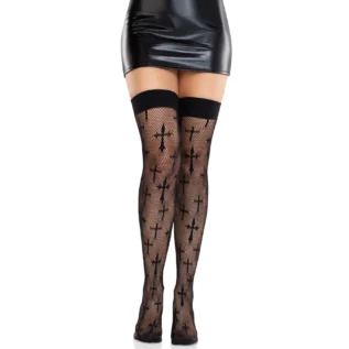 Зображення Панчохи Leg Avenue Worship Me Cross Net Thigh Highs One Size