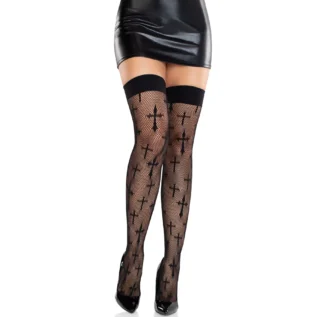 Зображення Панчохи Leg Avenue Worship Me Cross Net Thigh Highs One Size