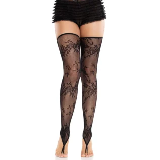 Панчохи Leg Avenue Floral Net Toe Loop Footless Thigh Highs One Size 10 Зображення Панчохи Leg Avenue Floral Net Toe Loop Footless Thigh Highs One Size