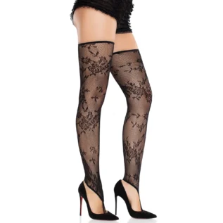 Панчохи Leg Avenue Floral Net Toe Loop Footless Thigh Highs One Size 9 Зображення Панчохи Leg Avenue Floral Net Toe Loop Footless Thigh Highs One Size