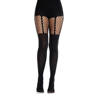 Зображення Колготки Leg Avenue Garter Illusion Tights with Net Detail One Size Black