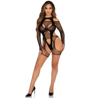 Зображення Бодістокінг Leg Avenue Fishnet Garter Harness and Teddy One Size
