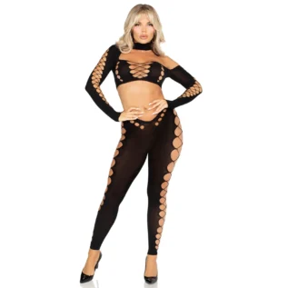 Зображення Комплект Leg Avenue Seamless Cut-Out Crop Top and Legging One Size Black