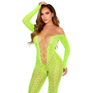 Бодістокінг Leg Avenue Crotchless Footless Lingerie Bodystocking One Size Neon Green 9 Зображення Бодістокінг Leg Avenue Crotchless Footless Lingerie Bodystocking One Size Neon Green