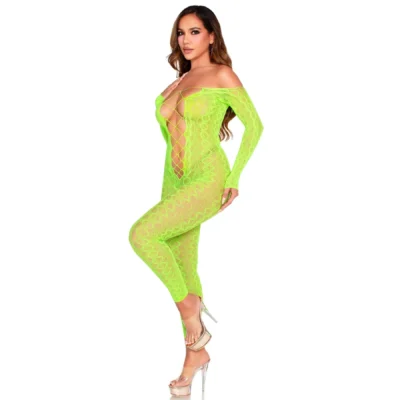 Зображення Бодістокінг Leg Avenue Crotchless Footless Lingerie Bodystocking One Size Neon Green