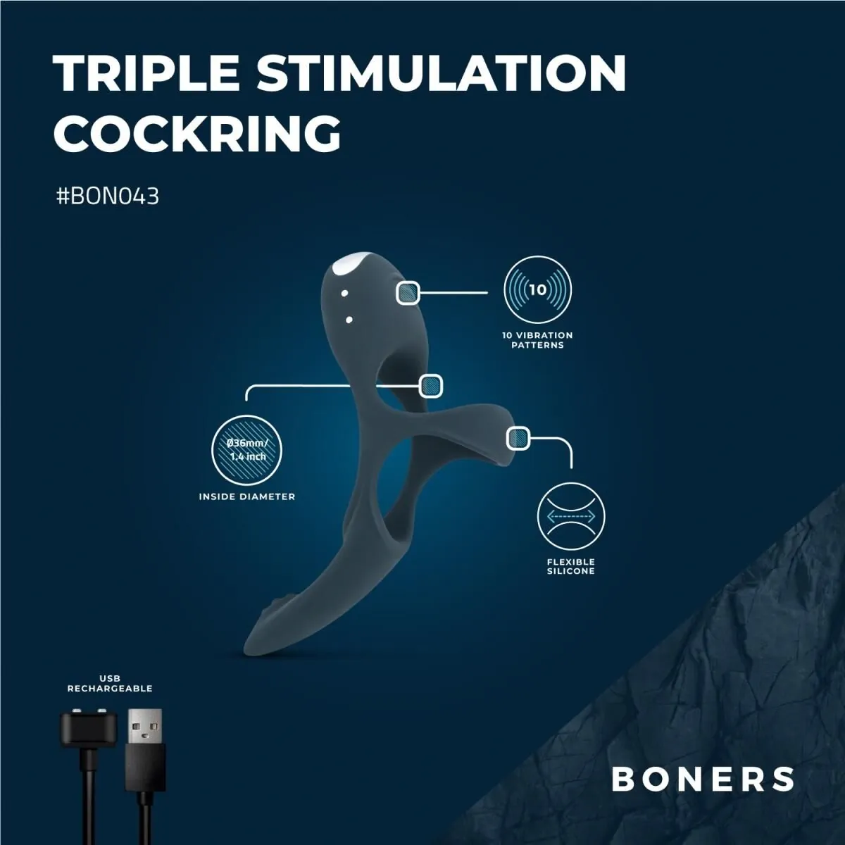 Ерекційне кільце Boners Triple Cockring 14 Ерекційне кільце Boners Triple Cockring - Зображення 12