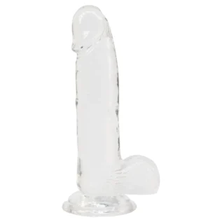 Прозорий фалоімітатор на присосці ADDICTION — Clear Dildo with Balls 8″, віброкуля в подарунок
