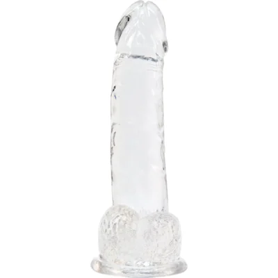 Зображення Прозорий фалоімітатор на присосці ADDICTION — Clear Dildo with Balls 8″, віброкуля в подарунок