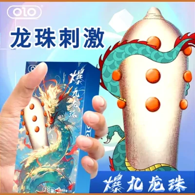 Alternative view of Презервативи OLO Nine Dragon (1 шт. презерватив із шипом та 1 шт. ультра тонкий презерватив)