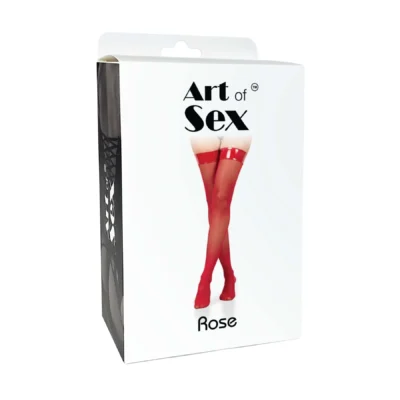 Зображення Панчохи в дрібну сітку з лакованою коронкою Art of Sex - Rose, колір червоний, L