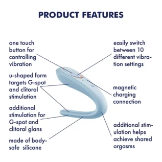 Вібратор для пар Satisfyer Double Classic Light Blue з одним моторчиком 14 Зображення Вібратор для пар Satisfyer Double Classic Light Blue з одним моторчиком