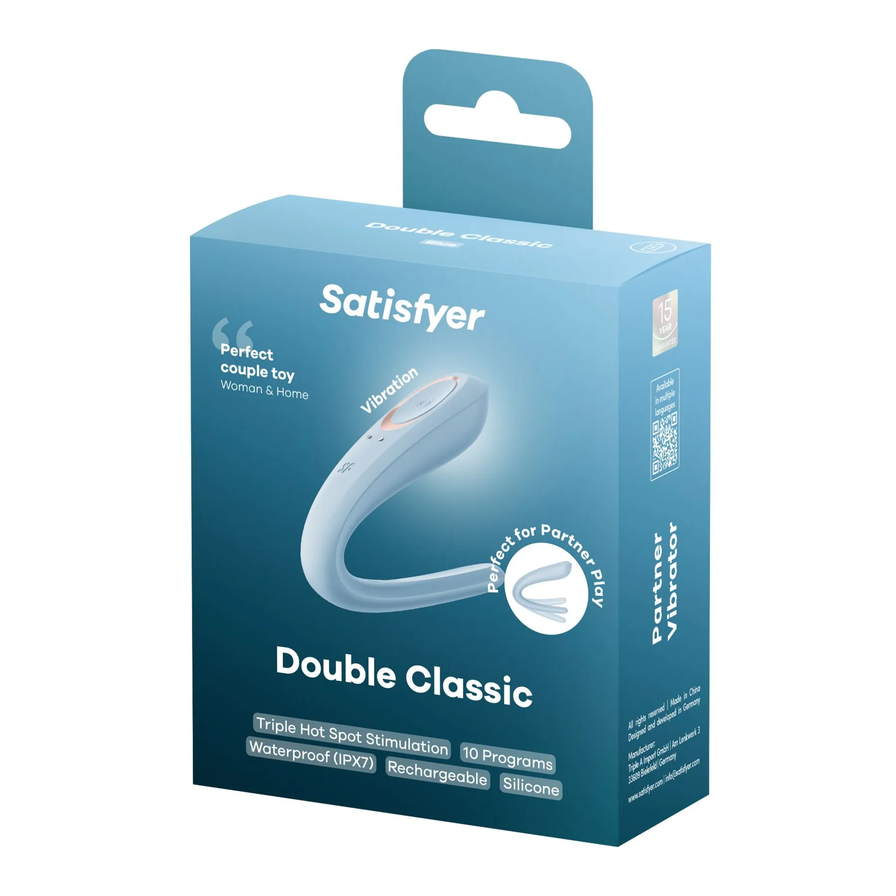 Вібратор для пар Satisfyer Double Classic Light Blue з одним моторчиком 9 Вібратор для пар Satisfyer Double Classic Light Blue з одним моторчиком - Зображення 7