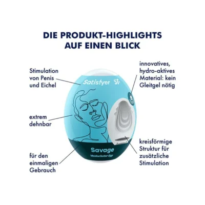 Зображення Мастурбатор, що самозмазується у вигляді яйця Satisfyer Savage Masturbator Egg рельєфний