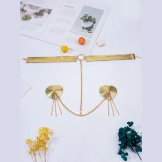 Зображення Пестис-сердечка з пензликами та чокером JSY Nipple Sticker RT236114 Golden