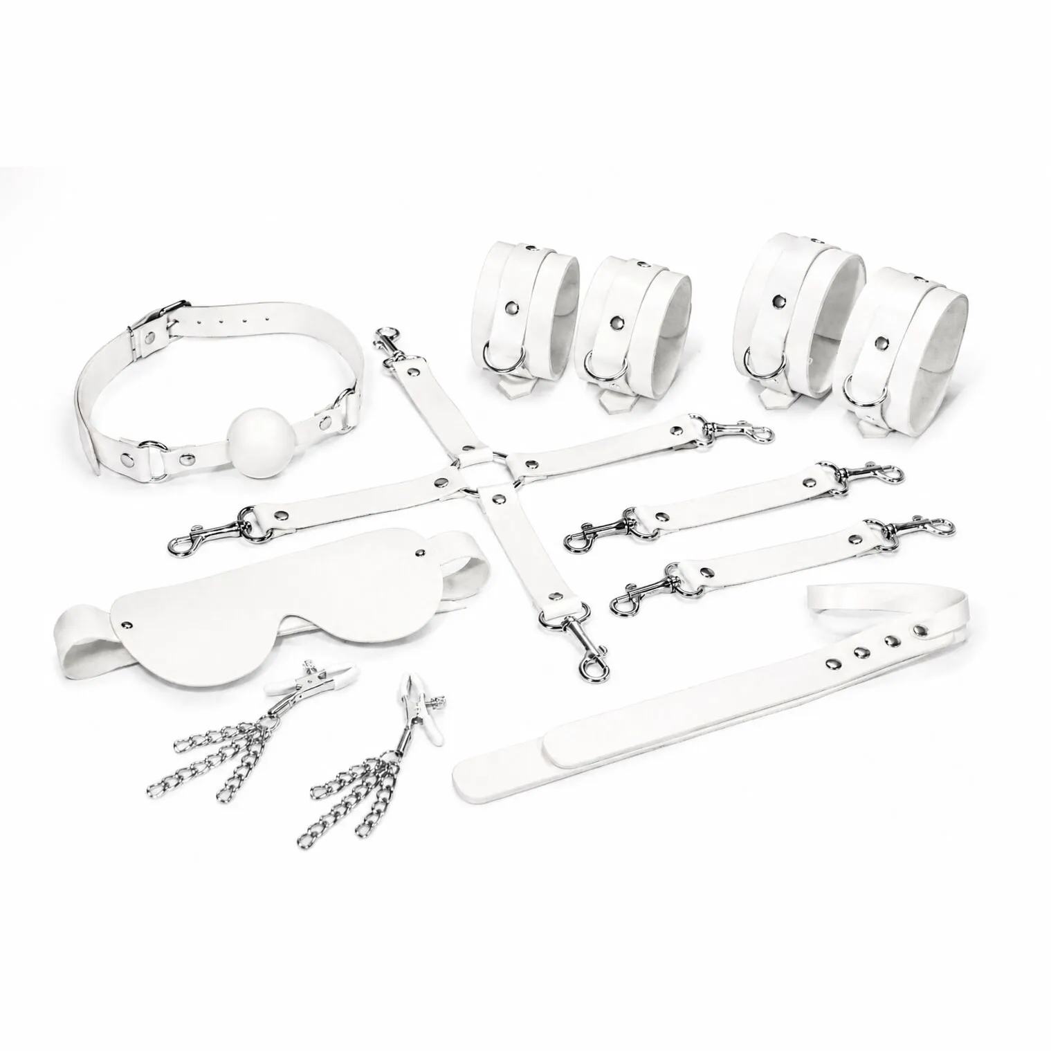 Набір Feral Feelings BDSM Kit 7 White, наручники, поножі, конектор, маска, падл, кляп, затискачі 3 Набір Feral Feelings BDSM Kit 7 White, наручники, поножі, конектор, маска, падл, кляп, затискачі