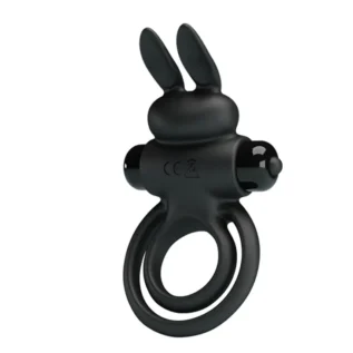 Ерекційне віброкільце з кроликом Pretty Love Bunny III подвійне, чорне, 9.7 х 4 см