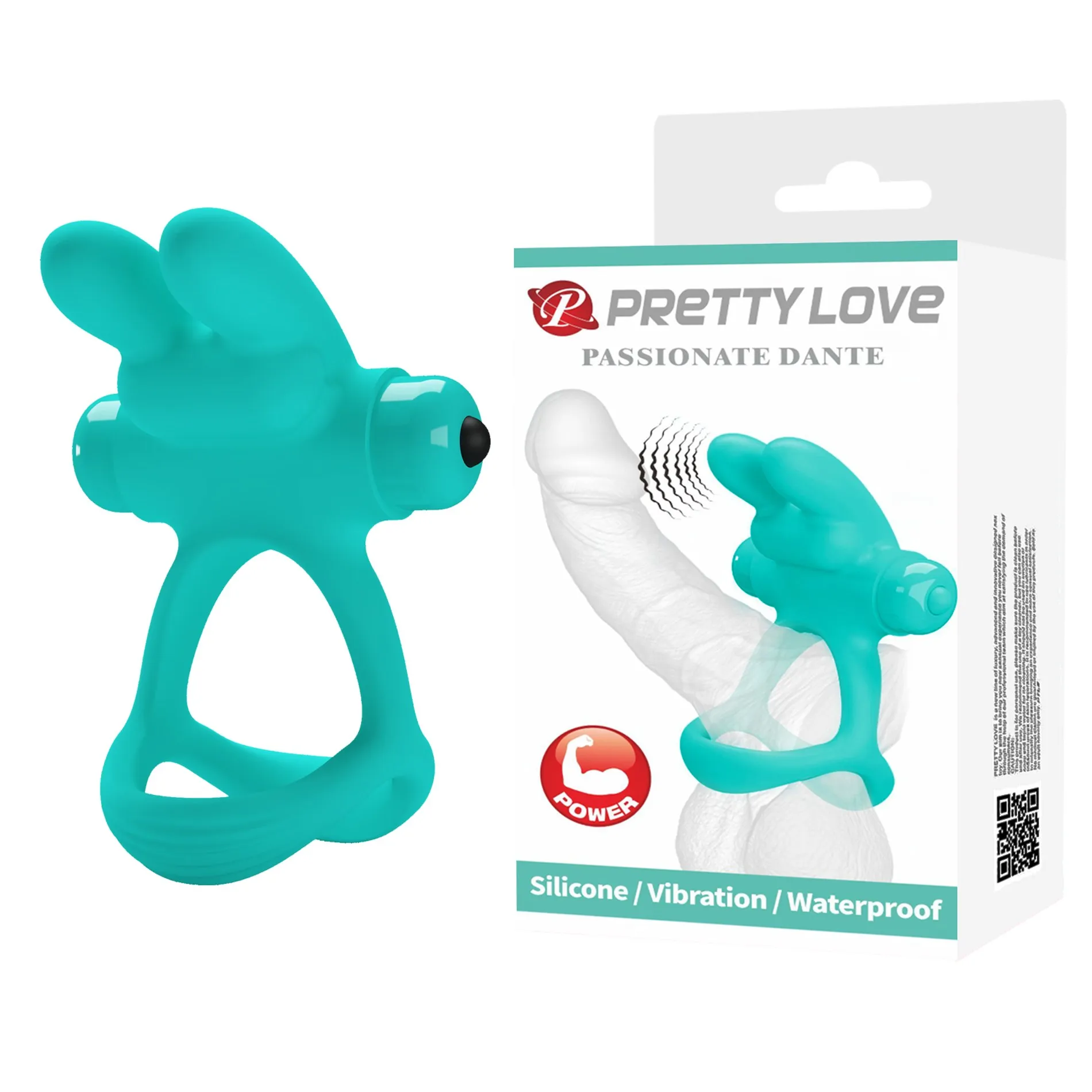 Ерекційне віброкільце з кроликом PRETTY LOVE Passionate Dante силіконове, бірюзове 3 Ерекційне віброкільце з кроликом PRETTY LOVE Passionate Dante силіконове, бірюзове