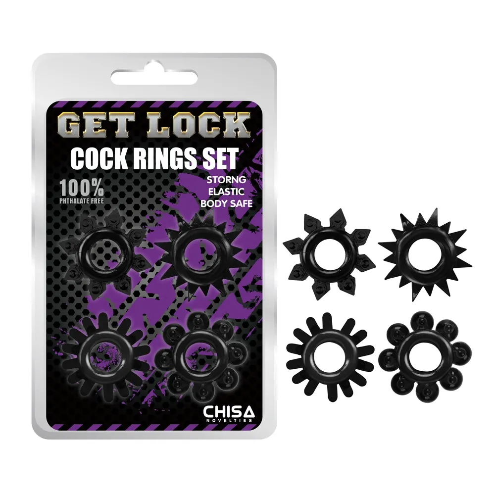 Набір ерекційних кілець Chisa Get Lock Cock Rings Set, чорний 3 Набір ерекційних кілець Chisa Get Lock Cock Rings Set, чорний