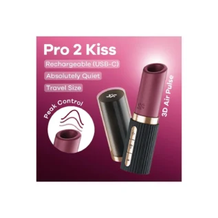 Вібратор у формі помади Satisfyer Pro 2 Kiss з вакуумною стимуляцією, червоний - Зображення 6