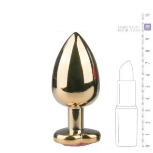 Alternative view of Анальна пробка Easytoys з рожевим кристалом у формі серця, золота, 9.6 х 3.8 см