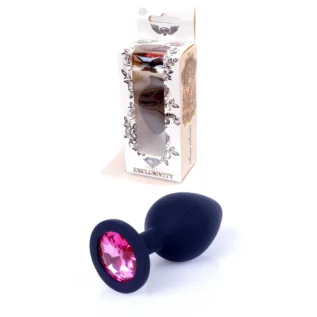 Анальна пробка чорна з каменем Plug-Jewellery Black Silicon PLUG Medium-Pink Diamond