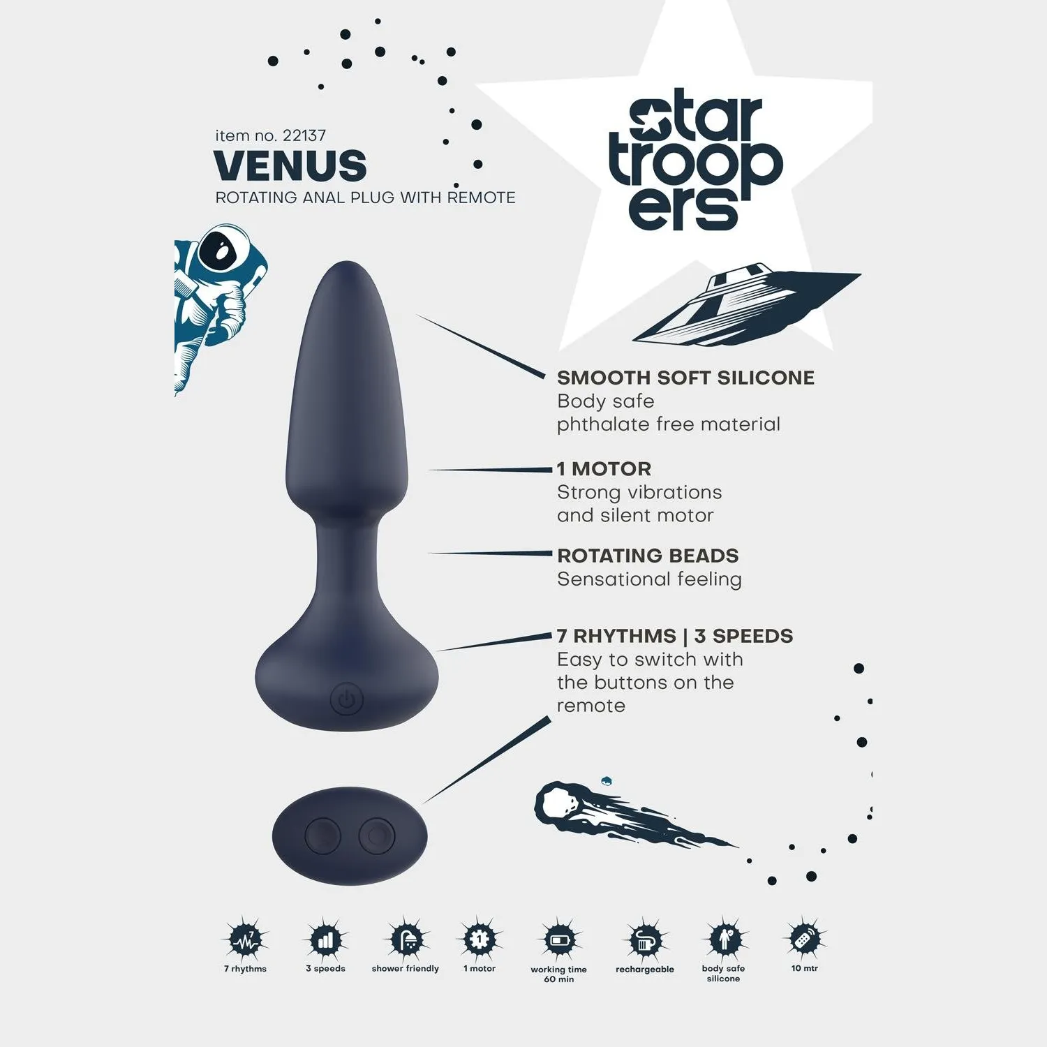 Анальна пробка DreamToys Startroopers Venus з дистанційним пультом керування, чорна 10 Анальна пробка DreamToys Startroopers Venus з дистанційним пультом керування, чорна - Зображення 8