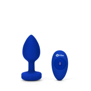 Анальна пробка з каменем та з вібрацією L/XL B-Vibe з дистанційним пультом керування, синя