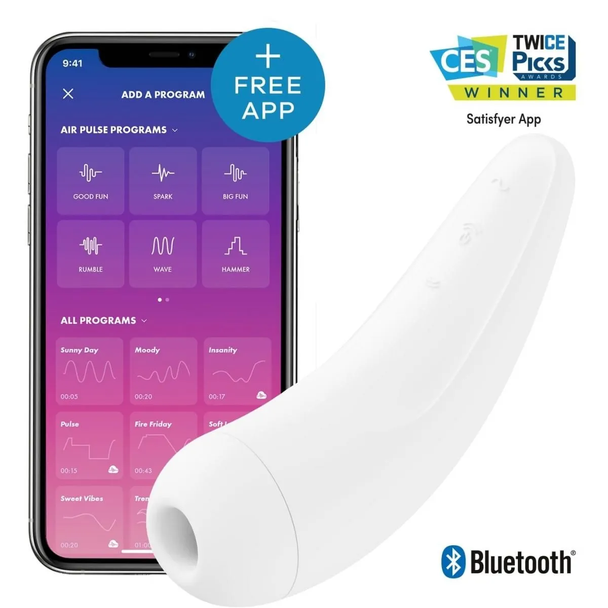 Безконтактний вакуумний смарт-стимулятор клітора Satisfyer Curvy 2+ білий 3 Безконтактний вакуумний смарт-стимулятор клітора Satisfyer Curvy 2+ білий