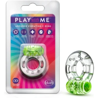 Ерекційне віброкільце Blush Play With Me з рельєфним метеликом для клітора, прозоро-зелене