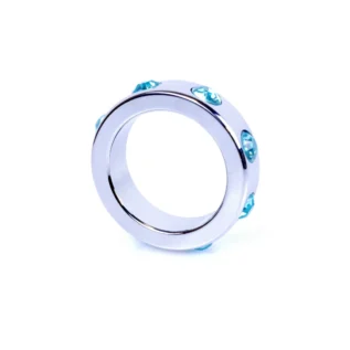 Alternative view of Ерекційне кільце Boss Series Metal Cock Ring with Light Blue Diamonds Medium