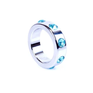 Ерекційне кільце Boss Series Metal Cock Ring with Light Blue Diamonds Medium - Зображення 4
