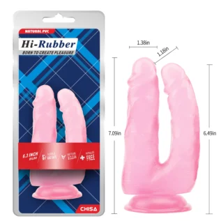 Фалоімітатор для подвійного проникнення Chisa Hi-Rubber, рожевий - Зображення 6