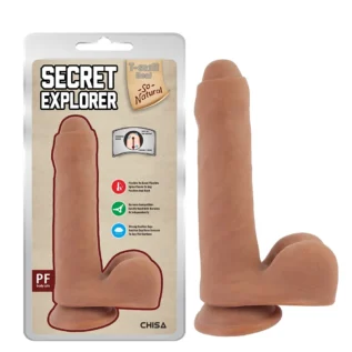 Фалоімітатор з мошонкою на присосці Chisa T-skin ReaL Secret Explorer, бежевий, 20 см