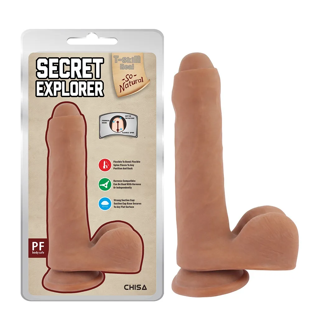 Фалоімітатор з мошонкою на присосці Chisa T-skin ReaL Secret Explorer, бежевий, 20 см 3 Фалоімітатор з мошонкою на присосці Chisa T-skin ReaL Secret Explorer, бежевий, 20 см