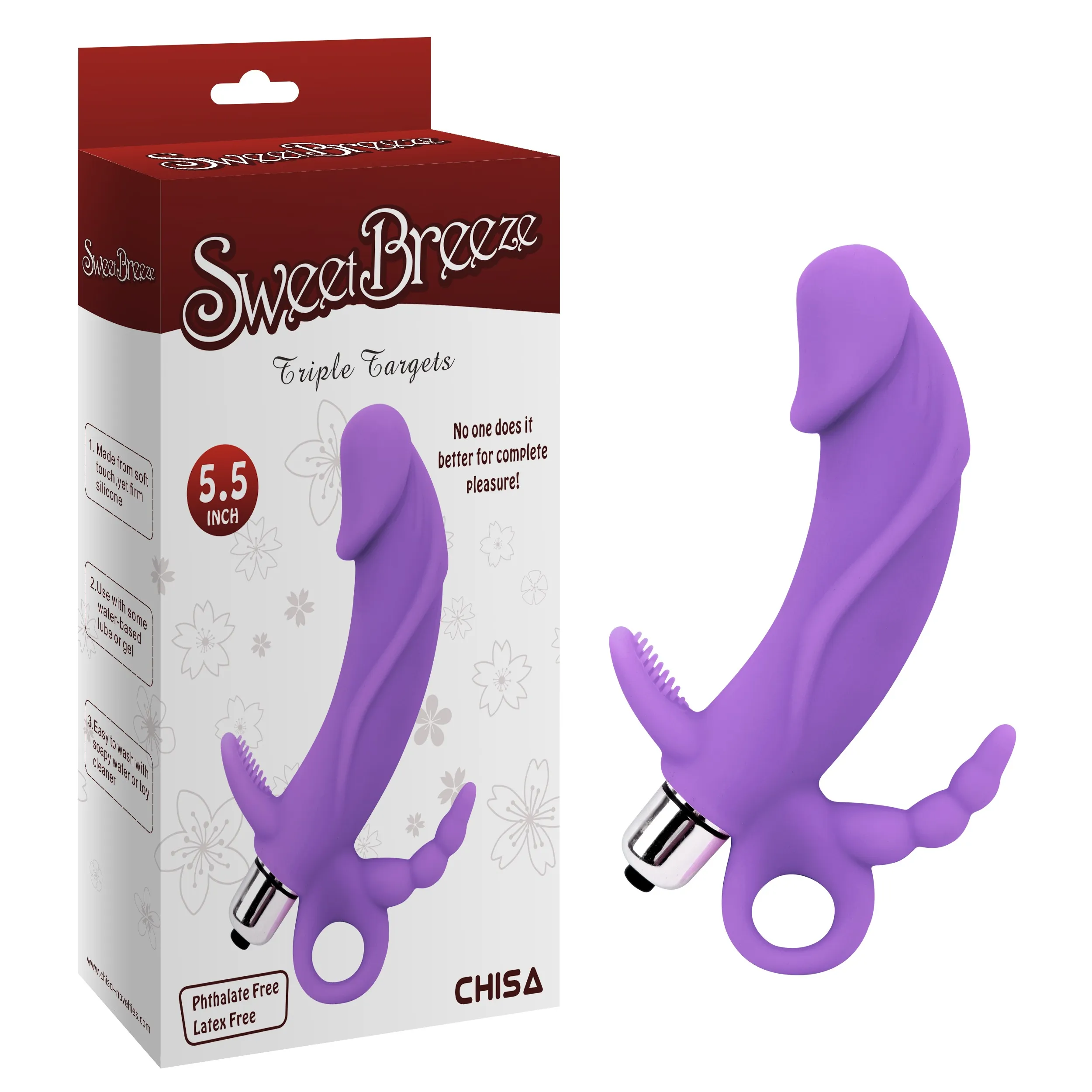 Вібратор для потрійної стимуляції рельєфний Chisa Sweet Breeze, фіолетовий 3 Вібратор для потрійної стимуляції рельєфний Chisa Sweet Breeze, фіолетовий